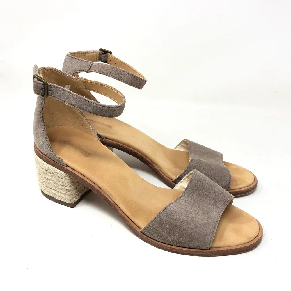 Soludos Womens 9 Capri Espadrille Heel Sandals Gray Taupe Suede Ankle Strap